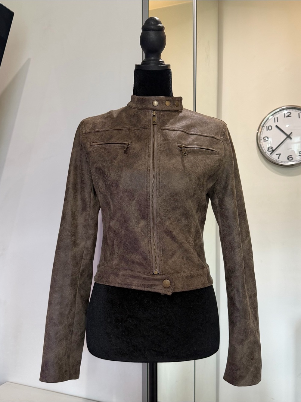 Lioness Bella Moto Jacket Chocolate Brown Faux Suede Cropped Racer Jacket